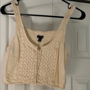 American Eagle Outfitters Beige Crochet Crop Top